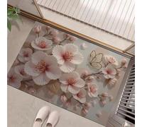 MLSOWM Alfombra Antideslizante Lavable en Lavadora, 60x90cm Felpudo Entrada Casa Flores, Ramas, Mariposas Alfombrilla para Puerta Flores 3D Suaves Absorbentes para Pasillo, Cocina, Dormitorio, Crema