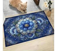 MLSOWM Alfombra Antideslizante Mandala 3D Felpudo Entrada Casa Arte Tradicional Ucraniano Alfombra Lavable y Absorbente Tapete Perfil Bajo para Perros, Mascotas, Puertas y Pasillos, Índigo, 40x60cm