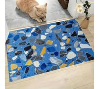 MLSOWM Alfombra Antideslizante Pequeños Fragmentos De Vidrio Felpudo Entrada Casa Terrazo Alfombra Lavable y Absorbente Tapete Perfil Bajo para Perros, Mascotas, Puertas y Pasillos, Azul, 90x150cm
