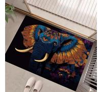 MLSOWM Alfombra Atrapapolvo, 40x60cm Alfombra Elefantes Africanos Antideslizante Lavable en Lavadora, Felpudo de Entrada Art Déco Suaves Absorbentes para Entrada, Puerta y Pasillo, Azul Oscuro