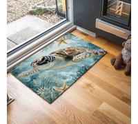 MLSOWM Alfombra Atrapapolvo Acuarela del Océano, Alfombra Tortugas Y Algas Antideslizante Lavable en Lavadora, Felpudo de Entrada Absorbentes para Entrada, Puerta y Pasillo, 40 x 60 cm - Azul Claro