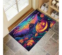 MLSOWM Alfombra Atrapapolvo Calabaza Halloween, Alfombra Montañas Dibujos Animados Antideslizante Lavable en Lavadora, Felpudo de Entrada Suaves para Entrada, Puerta y Pasillo, 40 x 60 cm - Púrpura