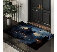 MLSOWM Alfombra Atrapapolvo Dibujos Animados Góticos, Alfombra Castillo Fantasma Terror Antideslizante Lavable en Lavadora, Felpudo de Entrada para Entrada, Puerta y Pasillo, 40 x 60 cm - Azul Oscuro