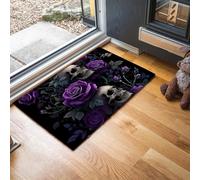 MLSOWM Alfombra Atrapapolvo Gótico, Alfombra Cráneo De Rosa Antideslizante Lavable en Lavadora, Felpudo de Entrada Absorbentes para Entrada, Puerta y Pasillo, 40 x 60 cm - Púrpura