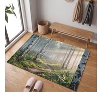 MLSOWM Alfombra Bosque Brumoso Al Amanecer Antideslizante Lavable en Lavadora, 60x90cm | Felpudo de Entrada Abedules Sendero con Microfibras Suaves Absorbentes para Perro, Entrada, Puerta y Pasillo