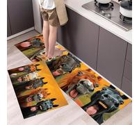 MLSOWM Alfombra Cocina Lavable Antideslizante, Juego de 2 Alfombrillas Caballo De Dibujos Animados de Aceite y Agua, Alfombras Pasillo Animales Interesantes para Comedor y, 43x75cm+43x120cm, Cúrcuma