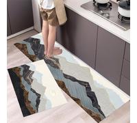 MLSOWM Alfombra de Cocina Antideslizante Abstracto Minimalista Juego de 2 Alfombrillas Montañas De Mármol Alfombras Pasillo para Lavadero, Fregadero, 40x60cm+40x120cm Beige