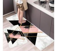 MLSOWM Alfombra de Cocina Antideslizante Lujo Moderno Juego de 2 Alfombrillas Mármol De Polvo De Oro Negro Alfombras Pasillo para Lavadero, Fregadero, 40x60cm+40x120cm Gris Claro