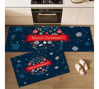 MLSOWM Alfombra de Cocina Copos De Nieve Navideños Lavable Antideslizante, Alfombra Pasillo Larga Estilo Minimalista, Alfombra para Cocina, Entrada, Entrada, 40x60cm+40x120cm, Azul Oscuro