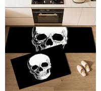 MLSOWM Alfombra de Cocina Cráneo Antideslizante Lavable, Set de 2 Juego de Alfombras Estilo De Terror Tapete Antifatiga para Suelo de Cocina, Lavabo Negro 3