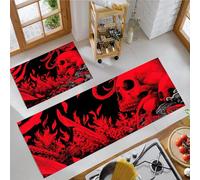 MLSOWM Alfombra de Cocina Cráneo Antideslizante Lavable, Set de 2 Juego de Alfombras Tema De Terror Tapete Antifatiga para Suelo de Cocina, Lavabo 40x60cm+40x120cm Lacre