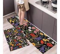 MLSOWM Alfombra de Cocina de Antideslizante Lavable, Tapetes de Cocina Flores Silvestres Exuberantes Alfombras de Corredor Floral Retro Resistente para Pasillo, Lavandería y Entrada, 40x60cm+40x120cm