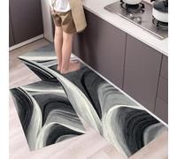 MLSOWM Alfombra de Cocina Dinamismo Visual, Set de 2 Tapete de Cocina Curvas Dinámicas Lavables Absorbebles Antideslizantes Alfombra para Pasillo, Comedor y Entrada, 50x80cm+50x150cm, Gris