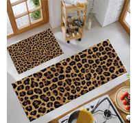 MLSOWM Alfombra de Cocina Encanto Salvaje, Set de 2 Tapete de Cocina Manchas De Leopardo Lavables Absorbebles Antideslizantes Alfombra para Pasillo, Comedor y Entrada, 40x60cm+40x120cm, Marrón