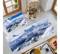 MLSOWM Alfombra de Cocina Himalaya Antideslizante Juego de 2 Alfombras de Cocina Montañas Nevadas De Invierno Lavables para Pasillo, Comedor y Entrada, 50x80cm+50x150cm Azul