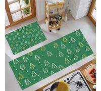 MLSOWM Alfombra de Cocina Lindo Árbol De Navidad Antideslizante Lavable, Set de 2 Juego de Alfombras Estilo De Dibujos Animados Tapete Antifatiga para Suelo de Cocina, Lavabo 40x60cm+40x120cm Verde