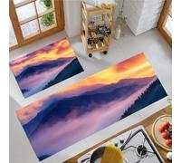 MLSOWM Alfombra de Cocina Montañas Nubladas 2 Piezas,Juego de Alfombrillas Alpes Antideslizantes Lavables, Alfombrilla Resistente al Agua para Pasillo, Comedor 43x75cm+43x150cm Púrpura