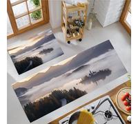 MLSOWM Alfombra de Cocina Paisaje del Lago Bled 2 Piezas,Juego de Alfombrillas Lagos Y Montañas Antideslizantes Lavables, Alfombrilla Resistente al Agua para Pasillo, Comedor 50x80cm+50x150cm Gris