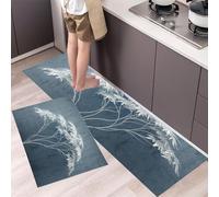 MLSOWM Alfombra de Cocina Sauce Blanco Antideslizante Lavable, Set de 2 Juego de Alfombras Simplicidad Abstracta Tapete Antifatiga para Suelo de Cocina, Lavabo 43x75cm+43x150cm Gris Azul