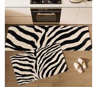 MLSOWM Alfombra de Cocina Textura De Tigre Antideslizante Lavable, Set de 2 Juego de Alfombras Estampados De Animales Tapete Antifatiga para Suelo de Cocina, Lavabo Crema