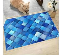 MLSOWM Alfombra de Elementos De Mosaico, 60x120cm Felpudo Entrada Casa Geometría del Cubo Antideslizante Alfombras de Decoración para el Pasillo, el Salón, el Baño, la Cocina, Azul