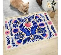 MLSOWM Alfombra de Estilo Bohemio, 60x120cm Felpudo Entrada Casa Sosteniendo Un Corazón Antideslizante Alfombras de Decoración para el Pasillo, el Salón, el Baño, la Cocina, Azul Oscuro