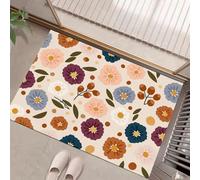 MLSOWM Alfombra de Floral Retro, 50x80cm Felpudo Entrada Casa Lindas Flores De Lunares Alfombras de Decoración Lavable Y Antideslizante para el Pasillo, el Salón, el Baño, la Cocina, Crema