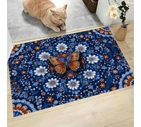 MLSOWM Alfombra de Geometría Sagrada, 80x120cm Felpudo Entrada Casa Mariposa Datura Antideslizante Alfombras de Decoración para el Pasillo, el Salón, el Baño, la Cocina, Azul Oscuro