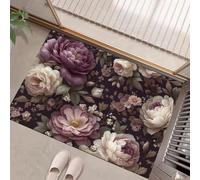 MLSOWM Alfombra de Hermosas Flores, 60x120cm Felpudo Entrada Casa Peonía Elegante Antideslizante Alfombras de Decoración para el Pasillo, el Salón, el Baño, la Cocina, Rosa Marrón
