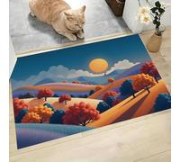 MLSOWM Alfombra de Pelo Corto 40x60cm, Alfombra Entrada Casa Colina Abstracta Felpudo Paisaje De Otoño Antideslizante Lavables en Lavadora para Habitacion BañO Cocina Exterior, Azul Grisáceo