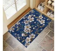MLSOWM Alfombra de Pelo Corto 40x60cm, Alfombra Entrada Casa Flores De Cerezo En Pan De Oro Felpudo Estilo Retro Antideslizante Lavables en Lavadora para Habitacion BañO Cocina Exterior, Azul Marino