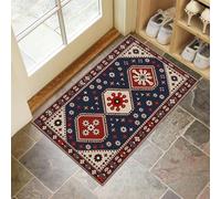 MLSOWM Alfombra de Pelo Corto 40x60cm, Alfombra Entrada Casa Geometría del Rombo Felpudo Flores Retro Antideslizante Lavables en Lavadora para Habitacion BañO Cocina Exterior, Azul Oscuro