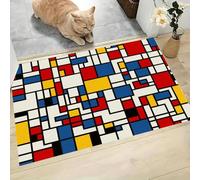 MLSOWM Alfombra de Pelo Corto 40x60cm, Alfombra Entrada Casa Geometría Lineal Felpudo Estilo Mondrian Antideslizante Lavables en Lavadora para Habitacion BañO Cocina Exterior, Rojo