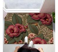 MLSOWM Alfombra de Pelo Corto 40x60cm, Alfombra Entrada Casa Hojas Y Flores Verdes Felpudo Estilo Retro Antideslizante Lavables en Lavadora para Habitacion BañO Cocina Exterior, Rojo
