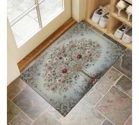 MLSOWM Alfombra de Pelo Corto 40x60cm, Alfombra Entrada Casa Plantas Y Flores Felpudo Preciosa Frontera Antideslizante Lavables en Lavadora para Habitacion BañO Cocina Exterior, Crema