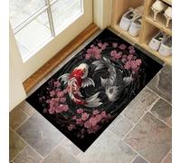 MLSOWM Alfombra de Pelo Corto 40x60cm, Alfombra Entrada Casa Yin Yang Koi Felpudo Estética Japonesa Antideslizante Lavables en Lavadora para Habitacion BañO Cocina Exterior, Negro