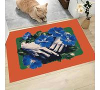 MLSOWM Alfombra de Pelo Corto 60x120cm, Alfombra Entrada Casa Flores De Apretón De Manos Felpudo Estilo Retro Antideslizante Lavables en Lavadora para Habitacion BañO Cocina Exterior, Naranja