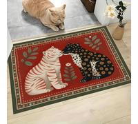 MLSOWM Alfombra de Pelo Corto 60x120cm, Alfombra Entrada Casa Tigre Y Leopardo Felpudo Juego Tradicional con Animales Antideslizante Lavables en Lavadora para Habitacion BañO Cocina Exterior, Rojo