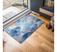 MLSOWM Alfombra de Puerta Interior, 90x150cm Alfombra de Entrada Mármol De Lujo Antideslizante Felpudos Fragmentos Irregulares Suaves Absorbentes para Oficina, Cocina, Baño - Azul Claro