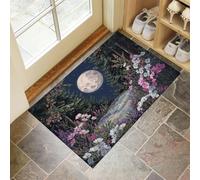 MLSOWM Alfombra de Puerta Pelo Corto Cielo Nocturno Estrellado Felpudo Entrada Casa Arbustos De Flores del Bosque Tapetes Antideslizante Lavables 50x80cm para Baño, Patio, Pasillo, Azul Marino