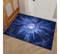 MLSOWM Alfombra de Puerta Pelo Corto Dosel del Bosque Pinos Felpudo Entrada Casa Cielo Nocturno Ensueño En El Bosque Tapetes Antideslizante Lavables 60x90cm para Baño, Patio, Pasillo, Azul Marino