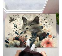 MLSOWM Alfombra de Puerta Pelo Corto Flor Silvestre De Gato Gris Felpudo Entrada Casa Estilo Retro Tapetes Antideslizante Lavables en Lavadora 60x90cm para Baño, Patio, Pasillo, Beige