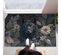 MLSOWM Alfombra de Puerta Pelo Corto Flores Silvestres Y Lobos Grises Felpudo Entrada Casa Estilo Realista Tapetes Antideslizante Lavables en Lavadora 60x120cm para Baño, Patio, Pasillo, Verde Salvia