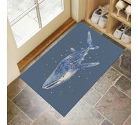 MLSOWM Alfombra de Puerta Pelo Corto Gran Tiburón Ballena Felpudo Entrada Casa Estilo Oceánico De Ensueño Tapetes Antideslizante Lavables 50x80cm para Baño, Patio, Pasillo, Azul Bruma