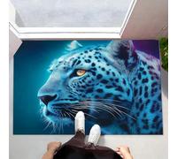 MLSOWM Alfombra de Puerta Pelo Corto Leopardo Resplandeciente Felpudo Entrada Casa Retratos De Animales Tapetes Antideslizante Lavables en Lavadora 60x120cm para Baño, Patio, Pasillo, Azul Neón