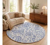 MLSOWM Alfombra de Salón de Pelo Corto, 120cm Alfombra de Área Redonda Enredadera Cachemir con Estampado Paisley Tapetes Retro Americano Antideslizantes para Sofá, Mesa de Café, Habitación Infantil
