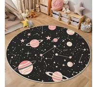 MLSOWM Alfombra de Salón de Pelo Corto, 80cm Alfombra de Área Redonda Planetas Y Constelaciones Tapetes Espacio De Dibujos Animados Antideslizantes para Sofá, Mesa de Café, Habitación Infantil, Rosa