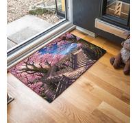 MLSOWM Alfombra Entrada Antideslizante, Plataforma Observación Cerezos Flor Felpudo Entrada Casa Anime Alfombrilla Perfil Bajo, Absorbente, Fácil de Limpiar para Puerta, Pasillo, Oficina, 80x120cm