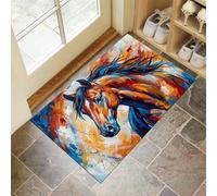 MLSOWM Alfombra Entrada Casa, 40x60cm Felpudo Exterior e Interior Retrato Perfil Un Caballo Antideslizante Alfombrilla Arte Abstracto Moderno Fácil de Limpiar para Entrada, Cocina, Pasillo, Naranja
