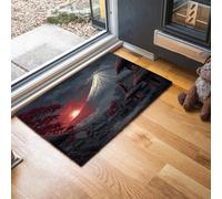 MLSOWM Alfombra Entrada Casa, 50x80cm Felpudo Exterior e Interior Pueblo Techo Paja Japonés Antideslizante Alfombrilla Monte Fuji Fantasía para Puerta de casa, Entrada, Cocina, Pasillo, Rojo Oscuro